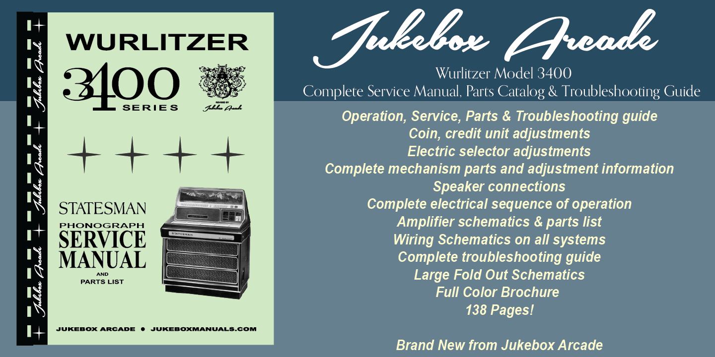 Parts /& Troubleshooting Manual from Jukebox Arcade Wurlitzer 3400 Service